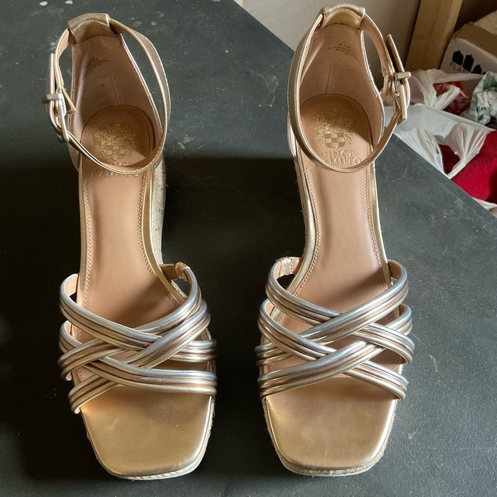 Vince Camuto Gold and Silver Metallic wedge sandals. Size 9.5